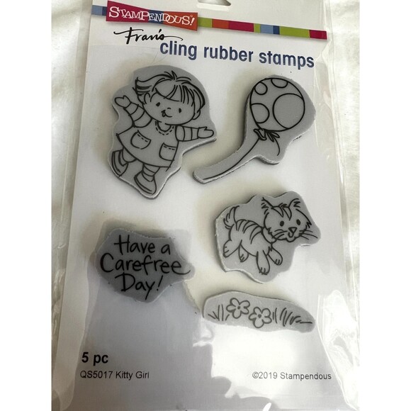 STAMPENDOUS clear stamps QS5017-Kitty Girl Cling Set Rubber Stamps - Picture 1 of 2